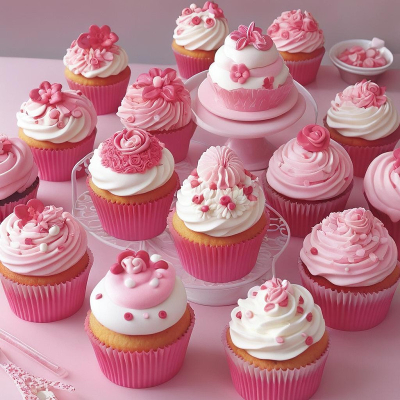 FLOWER PINK CUP CAKE SET