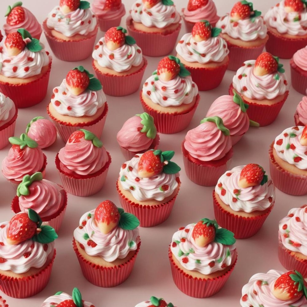 Miniature strawberry cupcake decorative figurines