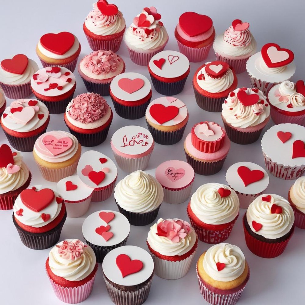 Gourmet romantic red heart cupcakes