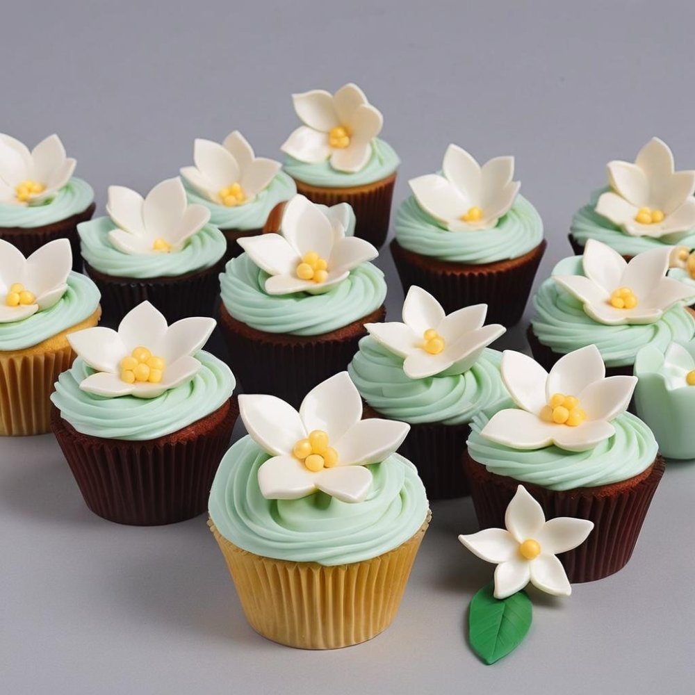 Floral cupcakes with mint frosting