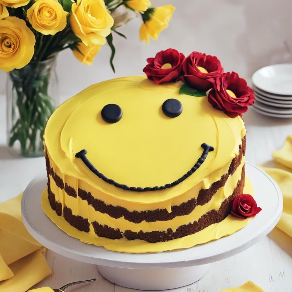 Yellow smiley face chocolate cake