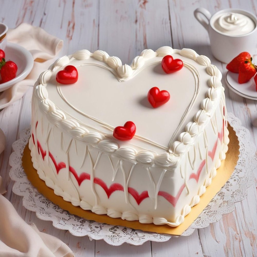 White heart cake red accents