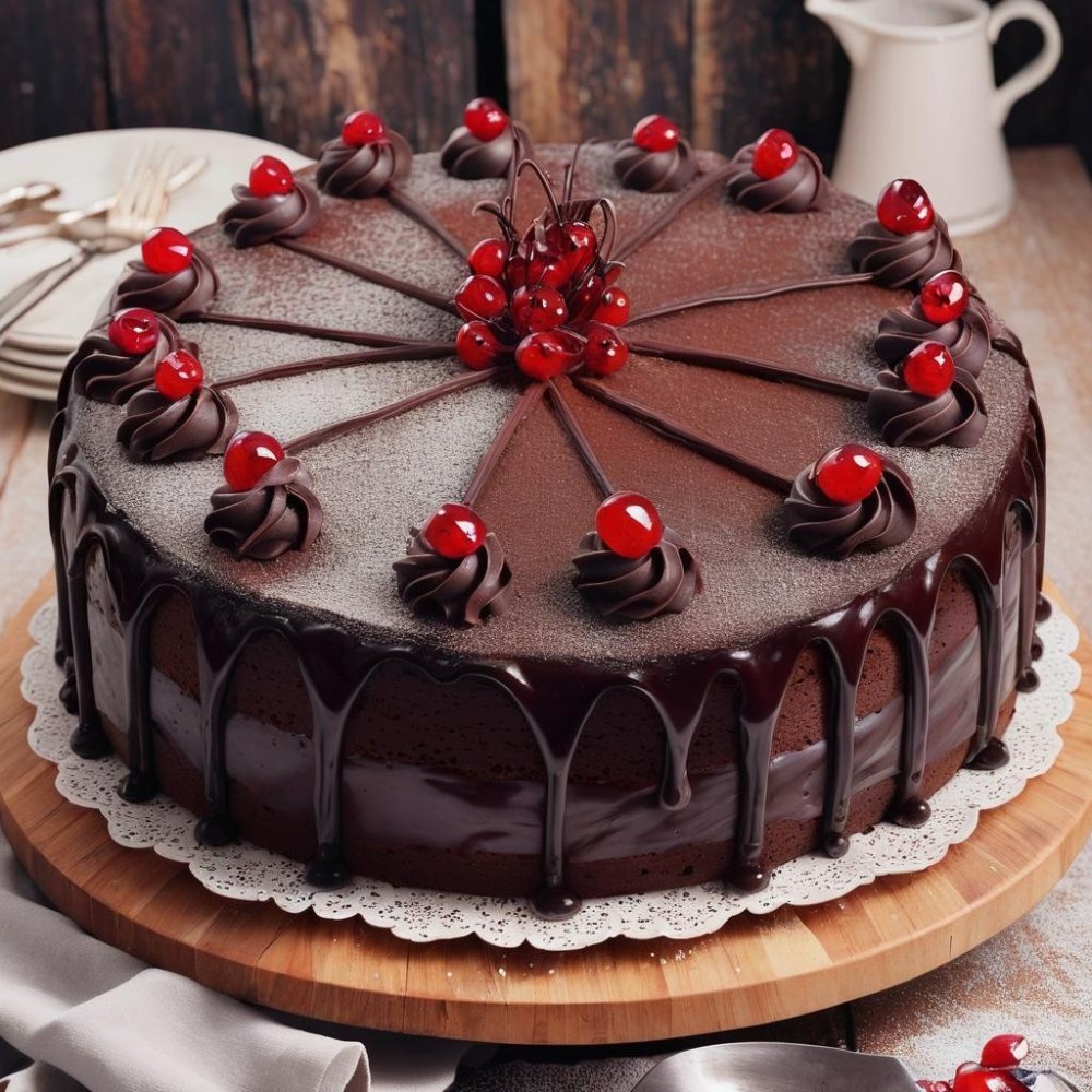 Gourmet chocolate cake with cherries