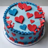 BLUE RED HEART CAKE