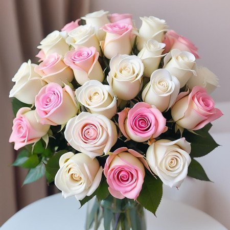 Pink & White Roses Bouquet – Elegant Mixed Flower Gift in Pattaya Pink & White Roses Bouquet – Elegant Mixed Flower Gift in Patt