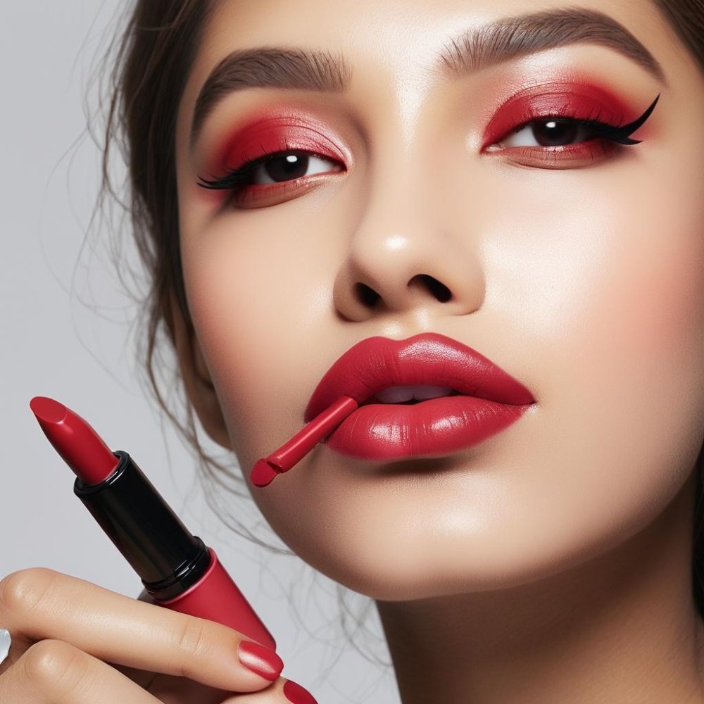 Rojo carmesí satinado barra de labios