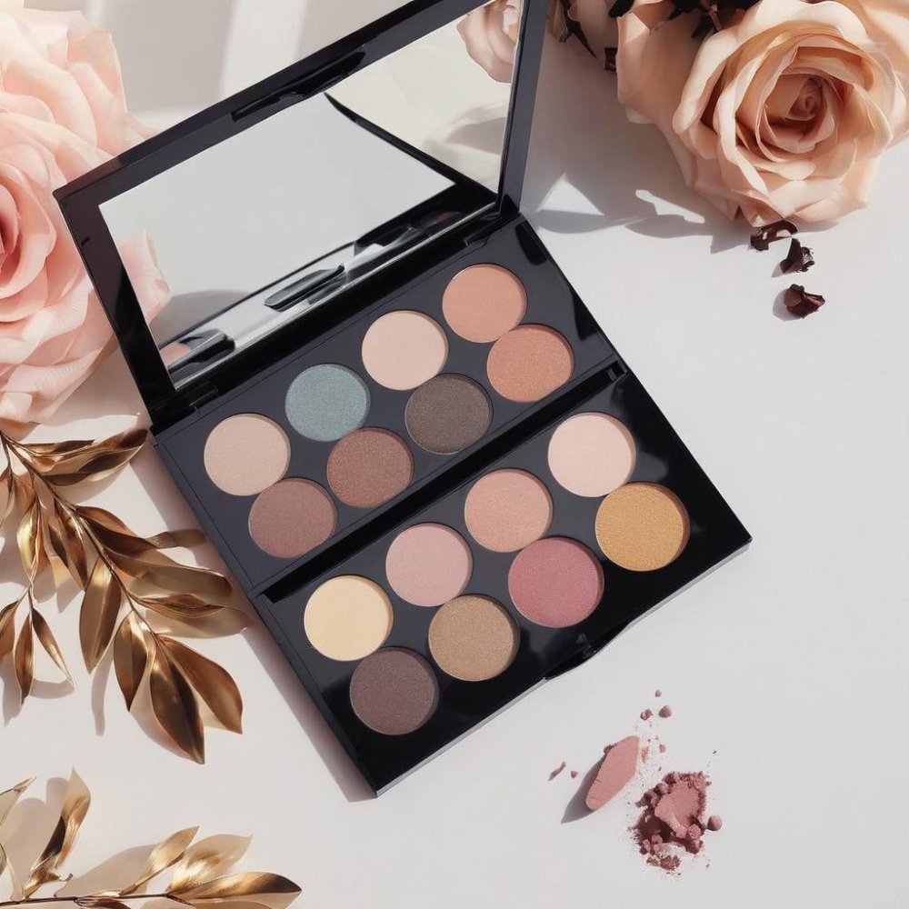 Paleta de sombras de ojos profesional neutra con espejo
