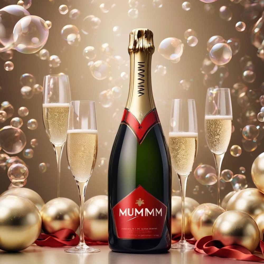 Mumm Champagne: Unveiling Elegance in Every Bubble ボトルとフルート