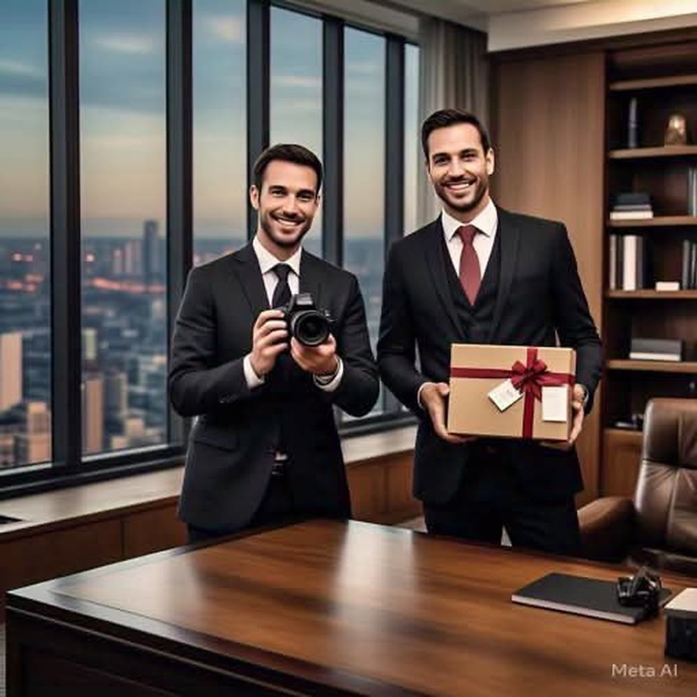Executives gifting wrapped box office
