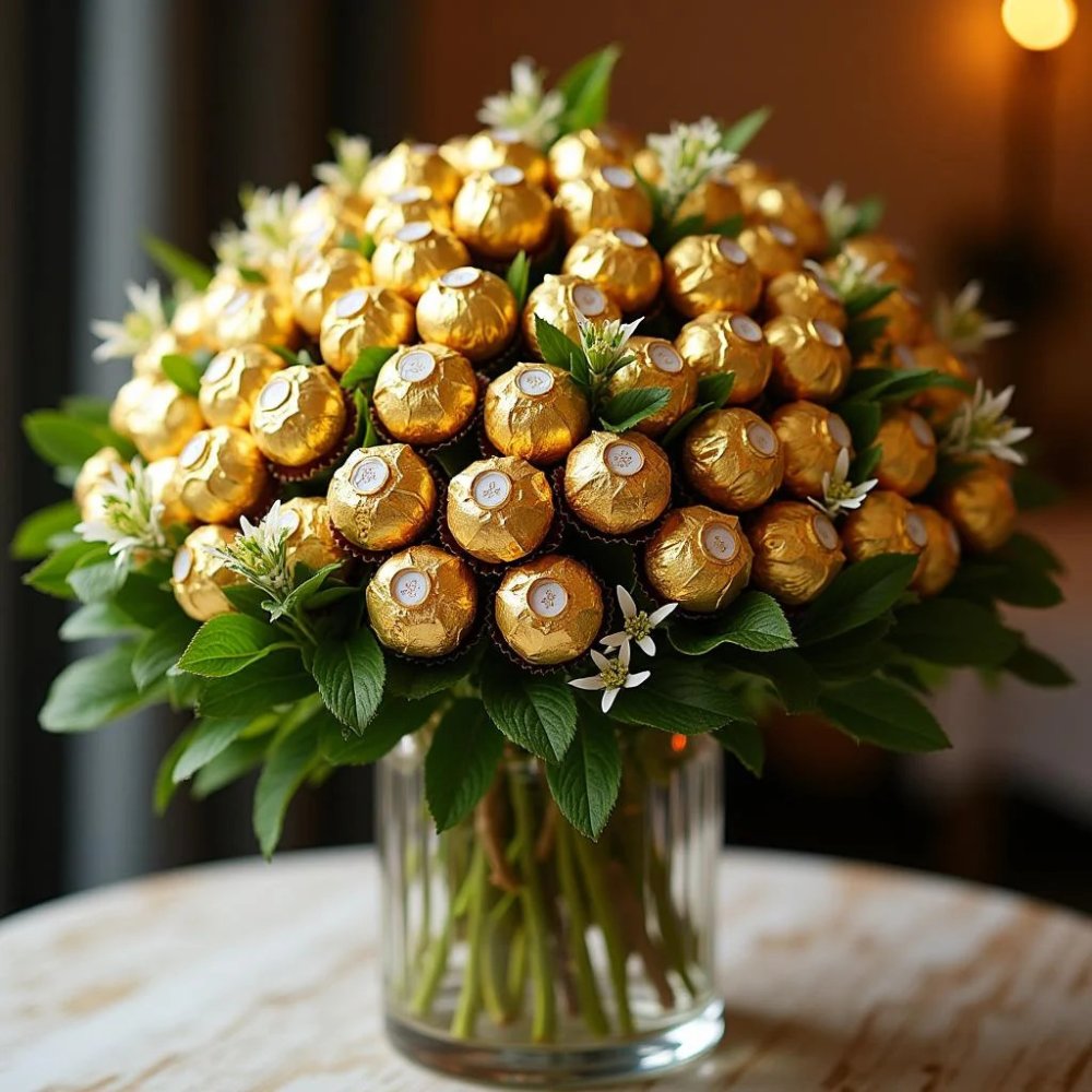 Arrangement de xocolata daurada en gerro de vidre