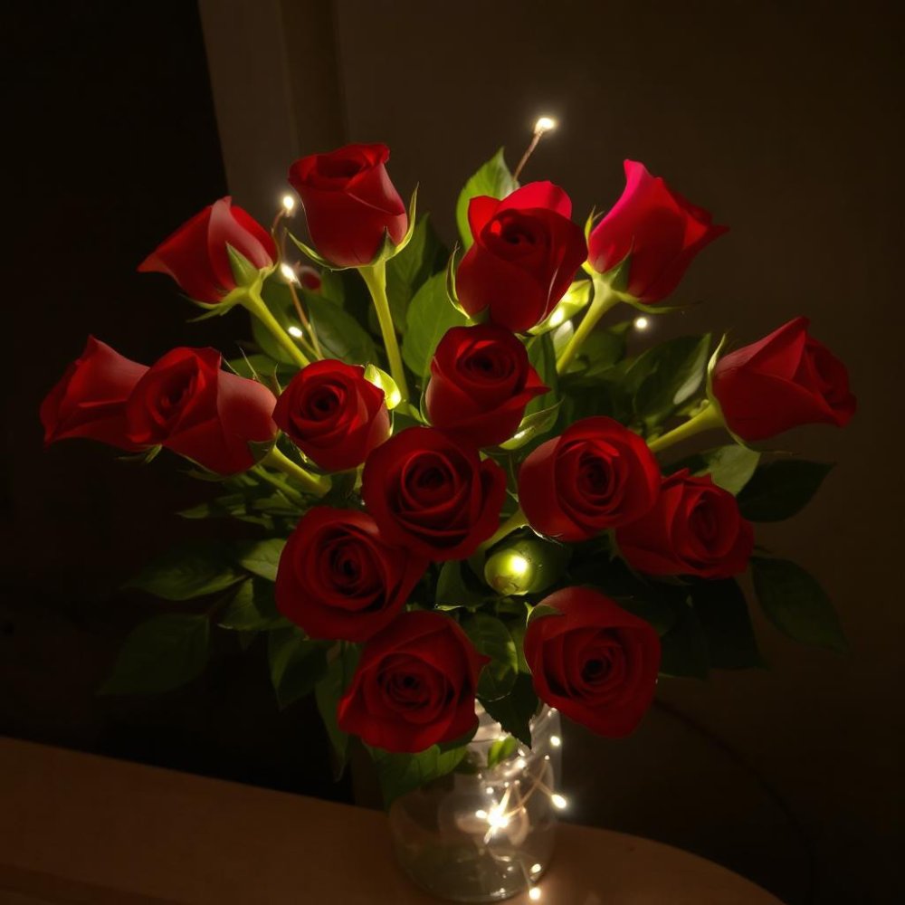 LED lighted red rose bouquet