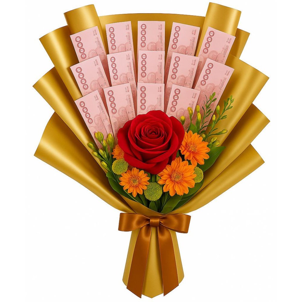Money Bouquet | 2500 Baht Cash Gift Flower Arrangement - MONEY GIFT delivery in Pattaya