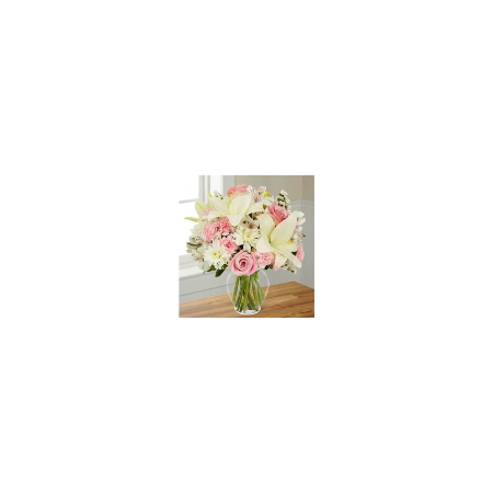 VASE OF LILLY AND PINK ROSES FLOWERS - 4 Vase of Lilies & Pink Roses | Verse Bloemenbezorging