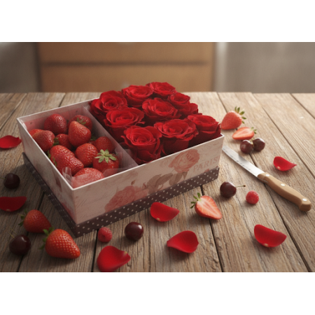 roses in box with fruit - 6 Roses in Box with Fruit | Fleurs fraîches et cadeauxSurprenez quelqu'un de spécial avec nos magnifiq