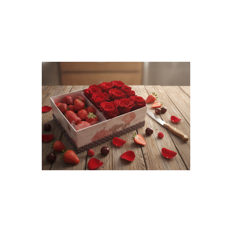 roses in box with fruit - 6 Roses in Box with Fruit | 신선한 꽃과 선물특별한 사람을 놀라게 해보세요. 신선한 과일과 아름답게 조화를 이루는 우리의 멋진 roses in box with f