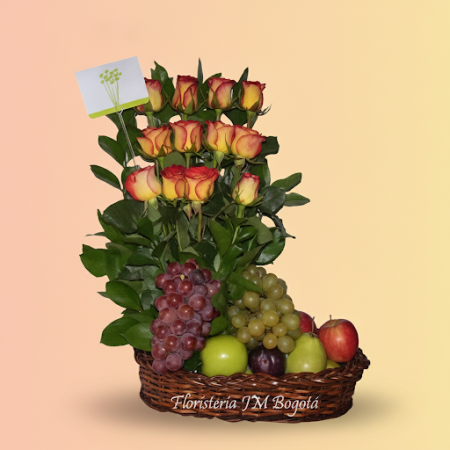 GIFT FLOWERS WITH FRUIT BaSKET 04 - 3 هدية الزهور وسلة الفواكه | شكرًا لك |أرسل الامتنان مع سلة الزهور مع الفواكه 04. مزيج رائع 
