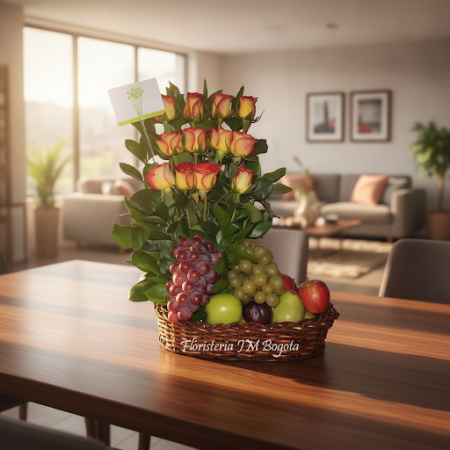 GIFT FLOWERS WITH FRUIT BaSKET 04 - 5 هدية الزهور وسلة الفواكه | شكرًا لك |أرسل الامتنان مع سلة الزهور مع الفواكه 04. مزيج رائع 