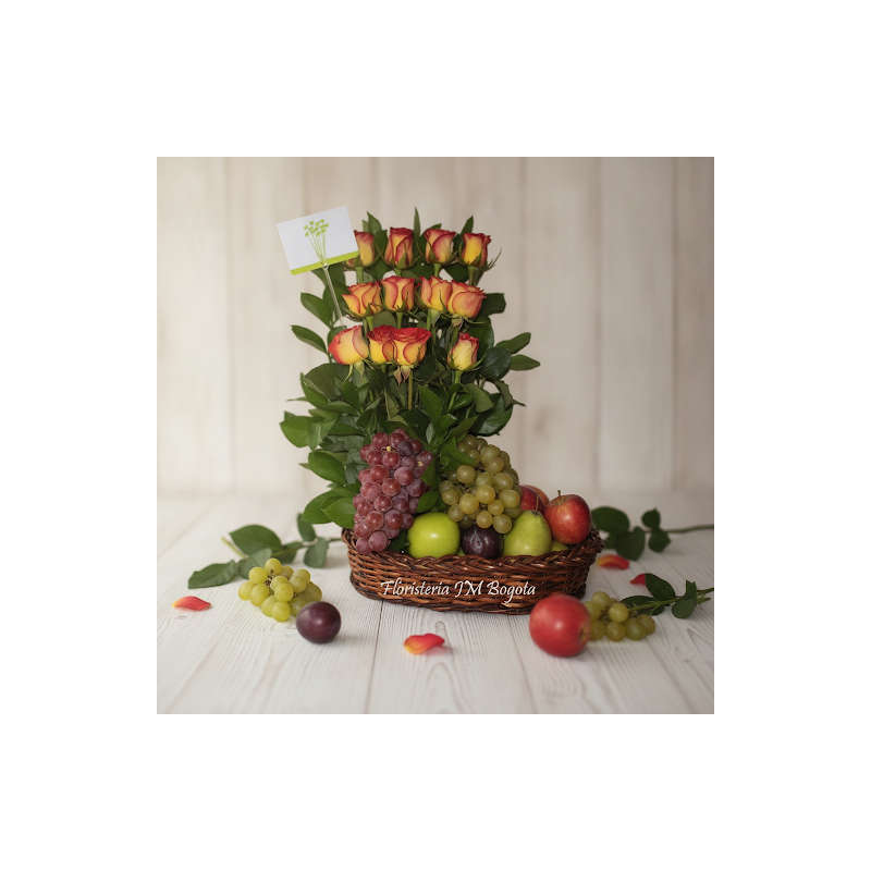 GIFT FLOWERS WITH FRUIT BaSKET 04 - 6 Fleurs et Panier de Fruits Cadeau | Merci |Envoyez votre gratitude avec notre GIFT FLOWERS