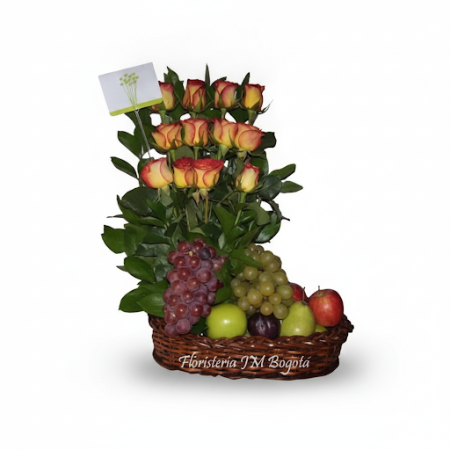 GIFT FLOWERS WITH FRUIT BaSKET 04 - 7 هدية الزهور وسلة الفواكه | شكرًا لك |أرسل الامتنان مع سلة الزهور مع الفواكه 04. مزيج رائع 