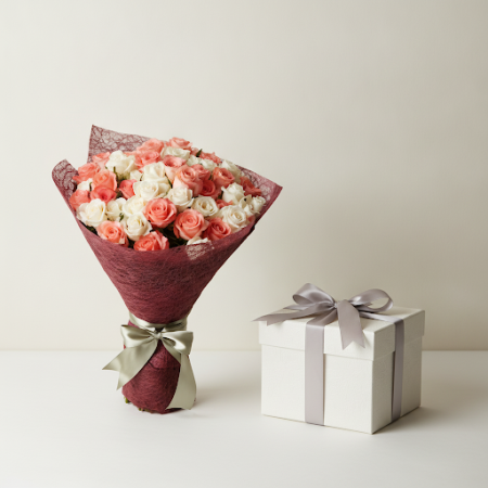 FULL ROSE FLOWER mix WHITE - 3 FULL ROSE FLOWER mix WHITE | Ramo de FloresEleva o teu espazo co noso FULL ROSE FLOWER mix en WHI