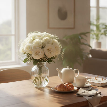 12 WHITE ROSE FLOWER - 3 White Rose Flower Bouquet | Fresh & Elegant