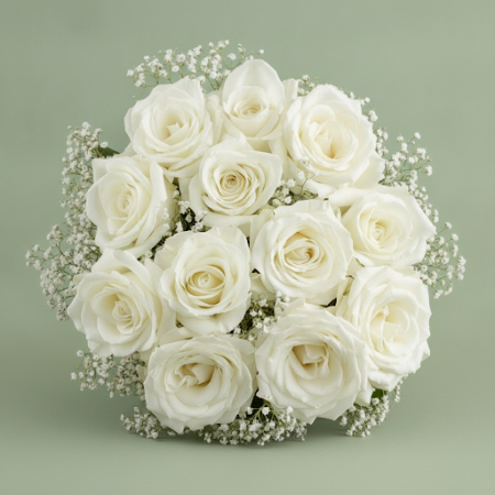 12 WHITE ROSE FLOWER - 4 White Rose Flower Bouquet | Fresh & Elegant