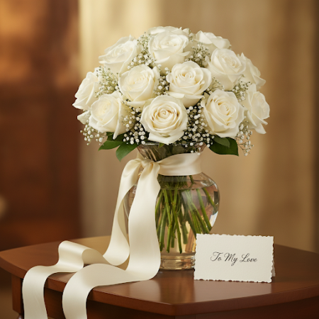 12 WHITE ROSE FLOWER - 5 White Rose Flower Bouquet | Fresh & Elegant