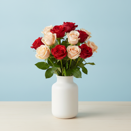Mixed Roses Bouquet – Pink & Red Roses with Greenery in Pattaya Mixed Roses Bouquet – Pink & Red Roses with Greenery in Pattaya