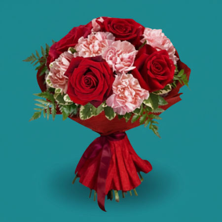 Mixed Bouquet – 4 Red Roses & 4 Pink Carnations in Pattaya Mixed Bouquet – 4 Red Roses & 4 Pink Carnations in Pattaya