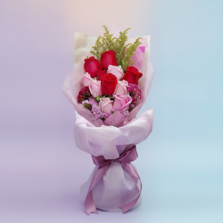Mixed Roses Bouquet – 6 Pink & 4 Red Roses in Pattaya Mixed Roses Bouquet – 6 Pink & 4 Red Roses in Pattaya