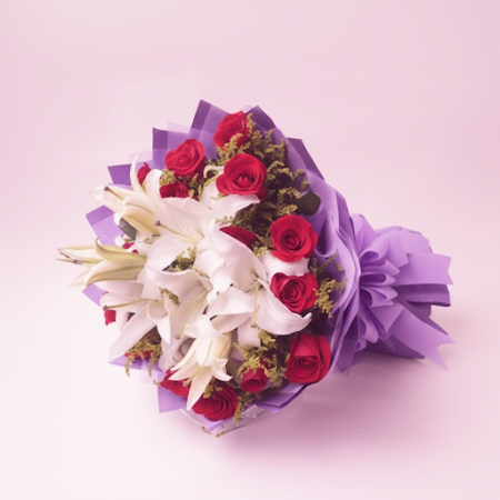 Mixed Bouquet – 2 White Lilies & 10 Red Roses in Pattaya Mixed Bouquet – 2 White Lilies & 10 Red Roses in Pattaya