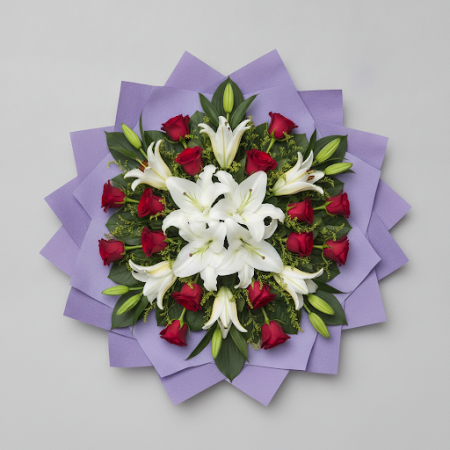 LILLY WITH ROSE FLOWER - 3 باقة ليللي مع زهرة الورد | زهور طازجةأضئ أي مناسبة مع باقة LILLY WITH ROSE FLOWER الخاصة بنا. مزيج مذ