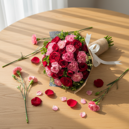 Mixed Bouquet – 5 Carnations & 10 Red Roses in Pattaya Mixed Bouquet – 5 Carnations & 10 Red Roses in Pattaya