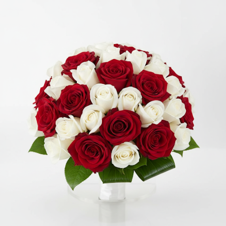 35 WHITE AND RED ROSE FLOWERS - 7 باقة الورد الأبيض والأحمر | زهور طازجة عبر الإنترنتأضئ أي مناسبة مع باقة 35 WHITE AND RED ROSE