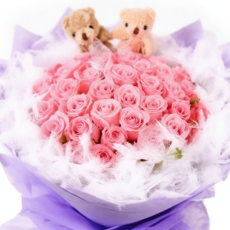 PINK ROSE FLOWER WITH TEDDY - 2 Pink Rose Flower & Teddy Bouquet | Kjøp nåOverrask din kjære med vår PINK ROSE FLOWER WITH TEDDY