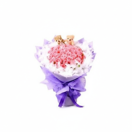 PINK ROSE FLOWER WITH TEDDY - 6 Pink Rose Flower & Teddy Bouquet | Kjøp nåOverrask din kjære med vår PINK ROSE FLOWER WITH TEDDY