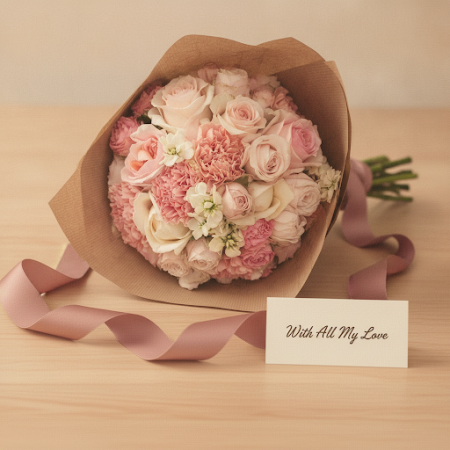 CARNATION WITH ROSE FLOWER - 4 Karnation & Ruusu Kimppu | Tuoreet Kukat VerkossaVirkistä jokainen tilaisuus upealla Carnation wi