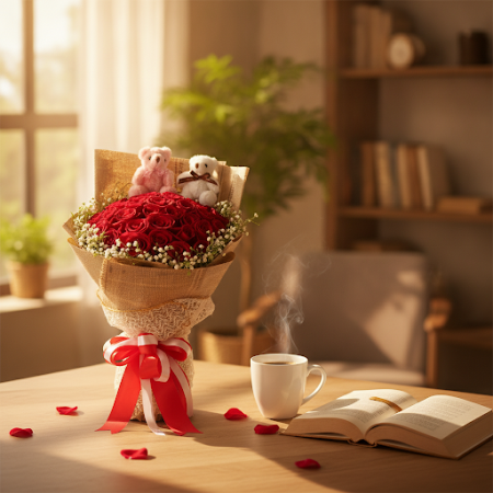 Romantic Red Rose Teddy Bouquet – Passionate Gift for Love & Anniversaries Romantic Red Rose Teddy Bouquet – Passionate Gift for