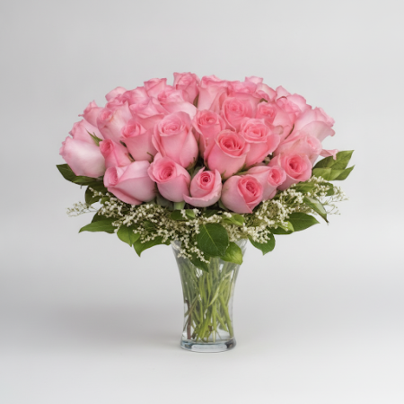 VASE OF 35 PINK ROSES FLOWERS 03 - 2 Vase of 35 Pink Roses | Fresh Flowers | Order NowBrighten any space with our stunning vase 