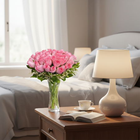 VASE OF 35 PINK ROSES FLOWERS 03 - 4 Vase of 35 Pink Roses | Fresh Flowers | Order NowBrighten any space with our stunning vase 