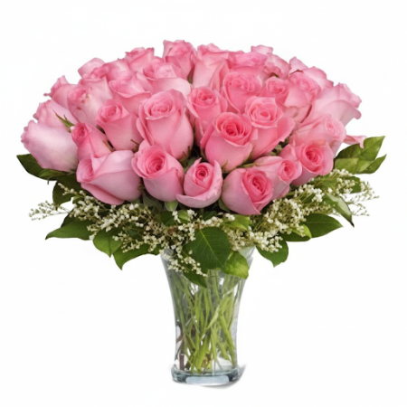 VASE OF 35 PINK ROSES FLOWERS 03 - 7 Vase of 35 Pink Roses | Fresh Flowers | Order NowBrighten any space with our stunning vase 