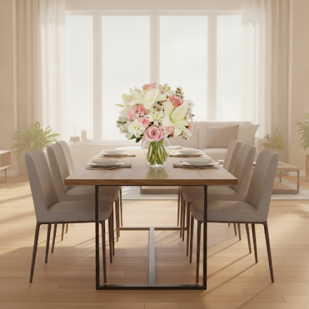 VASE OF LILLY AND PINK ROSES FLOWERS - 14 Vase of Lilies & Pink Roses | Lliurament de Flors FresquesIl·lumina el teu espai amb e