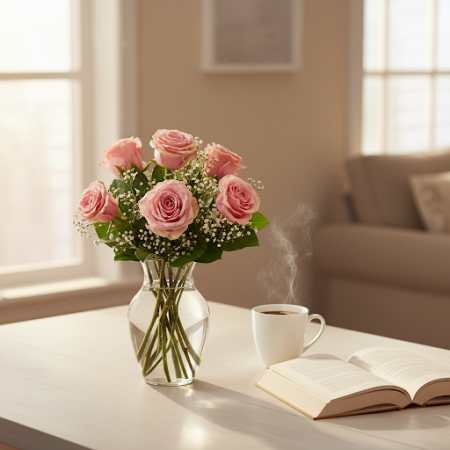 VASE OF 9 ROSES PINK FLOWERS 10 - 2 Vase of 9 Pink Roses | Fresh Flowers | Order NowBrighten any space with our Vase of 9 Pink R