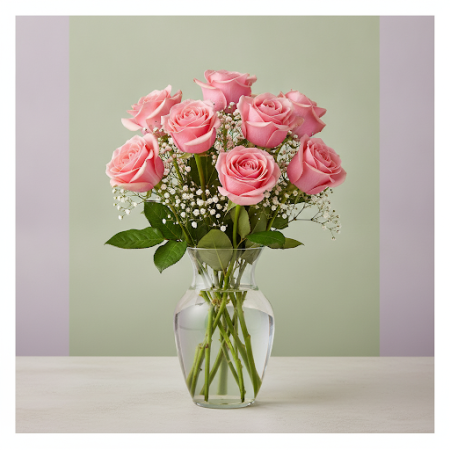 VASE OF 9 ROSES PINK FLOWERS 10 - 4 Vase of 9 Pink Roses | Fresh Flowers | Order NowBrighten any space with our Vase of 9 Pink R