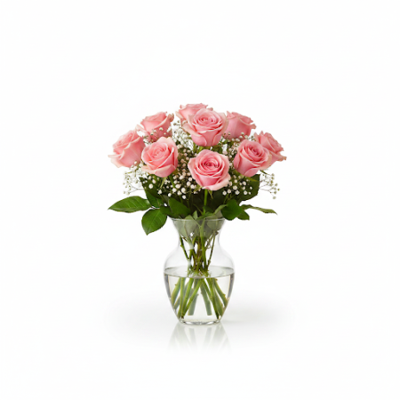 VASE OF 9 ROSES PINK FLOWERS 10 - 7 Vase of 9 Pink Roses | Fresh Flowers | Order NowBrighten any space with our Vase of 9 Pink R