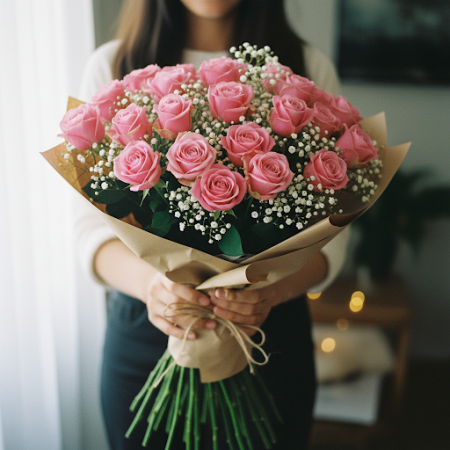 20 PINK ROSE  FLOWERS - 3 20 PINK ROSE FLOWERS | Fresh Flower Vase | Order TodayBrighten any space with our stunning 20 Pink Ros