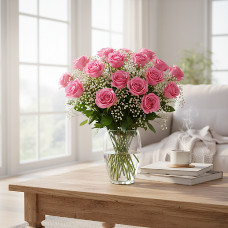 20 PINK ROSE  FLOWERS - 7 20 PINK ROSE FLOWERS | Fresh Flower Vase | Order TodayBrighten any space with our stunning 20 Pink Ros