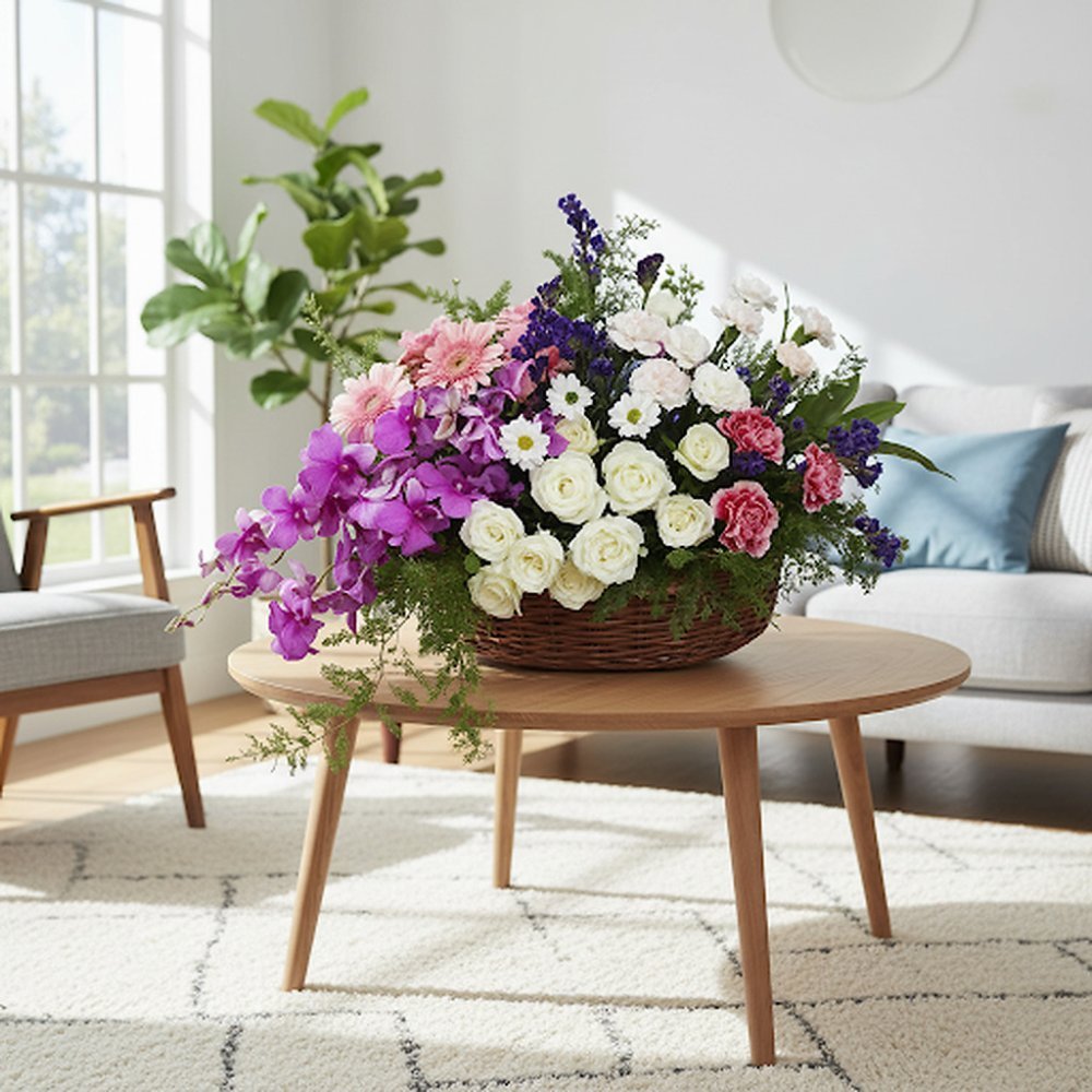 Cesta de regalo de flores frescas de lujo