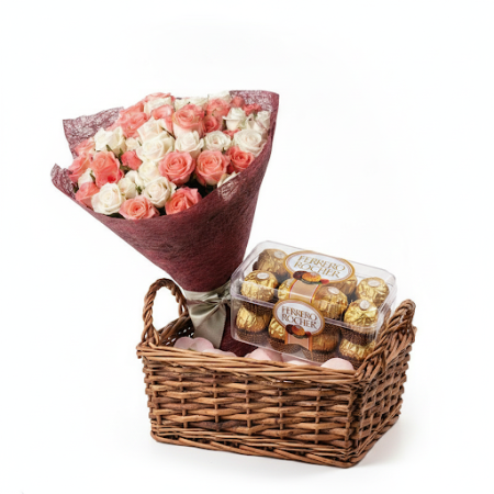 Chocolate with flowers in basket - 6 Chocolate with flowers in basket | 맛있는 간식우리의 신선한 꽃으로 장식된 정교한 초콜릿 바구니를 즐겨보세요. 선물이나 특별한 날에 완벽