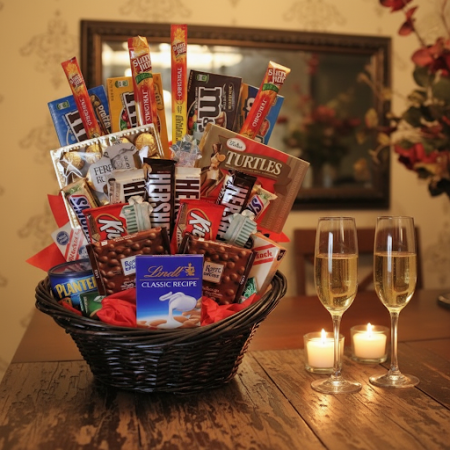 VALENTINE GIFT CHOCOLATE SET IN BASKET - 6 سلة هدايا الشوكولاتة في عيد الحب - هدية عيد الحب المثاليةأبهج أحبائك مع مجموعة هدايا 